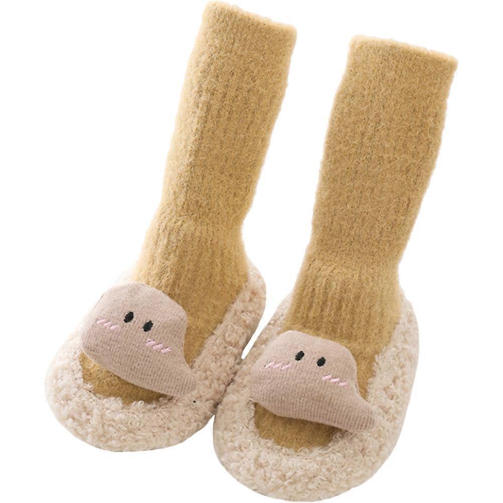 Baby Non Slip Socks Yellow Cotton Toddler Grip Socks Comfortable for Size 012 Months