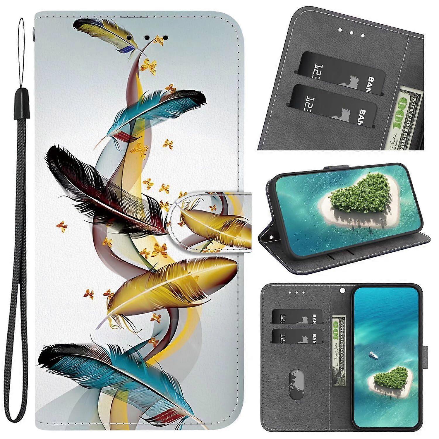 Samsung Galaxy A54 5G Case Leather Wallet Folio Magnetic Closure Card Slots Kickstand Butterfly Feather