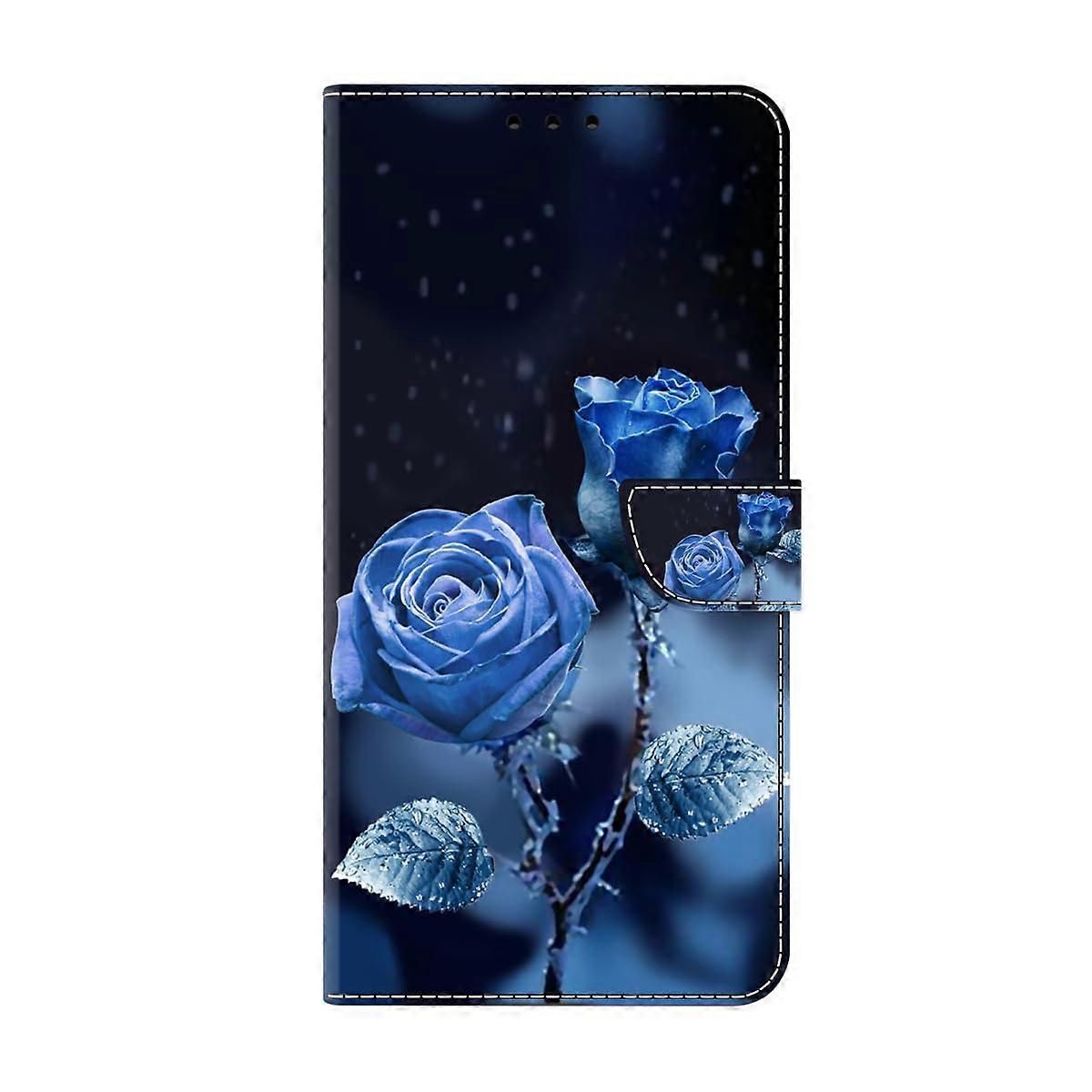 Samsung Galaxy S25 Case, Blue Flower 3D Painted Leather Wallet Folio with Shockproof Bumper, ID Credit Card Slots, Stand