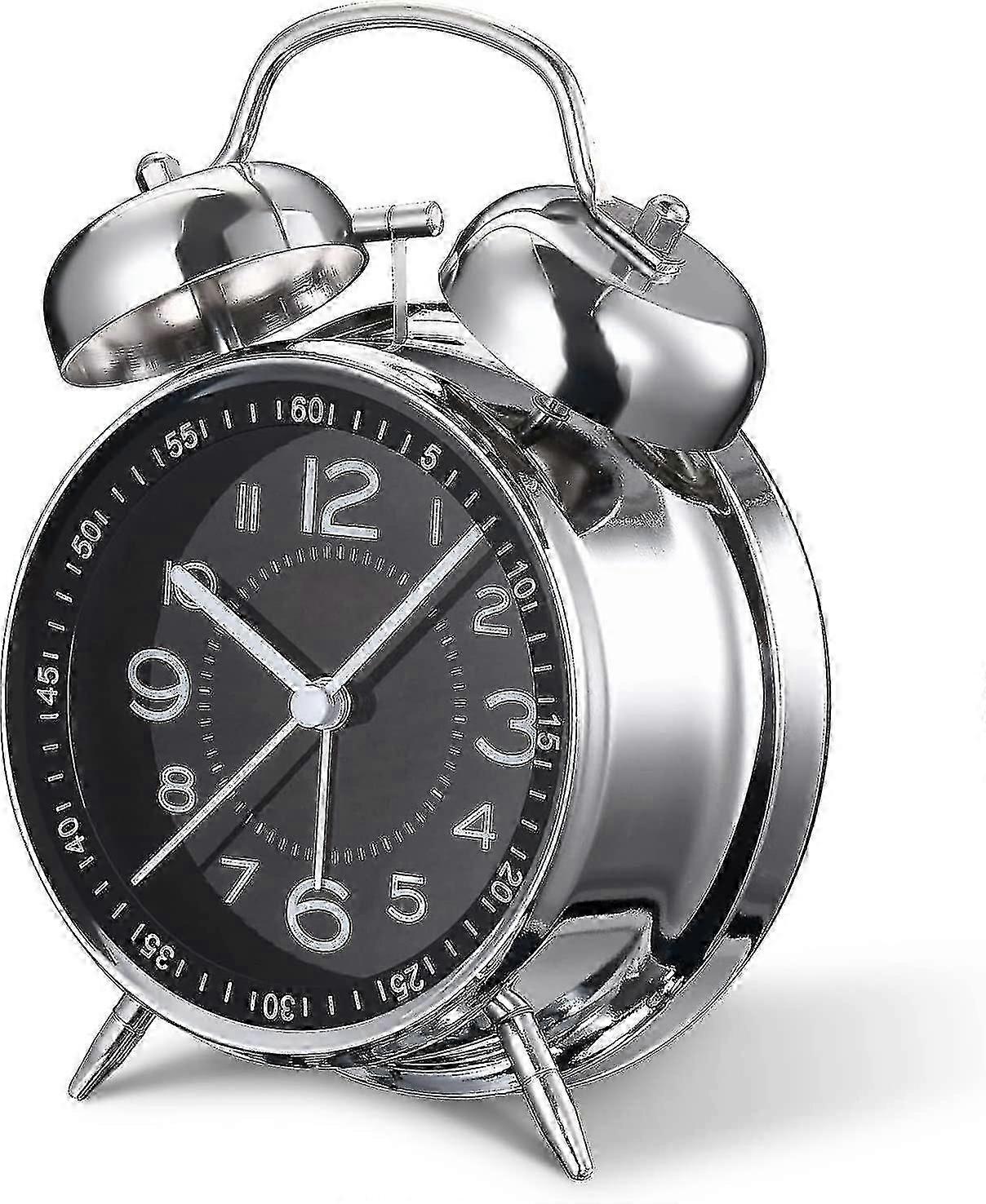 Loud Alarm Clock for Heavy Sleepers Adults - 4 Inch Silent Non-Ticking Quartz with Backlight & Twin Bell