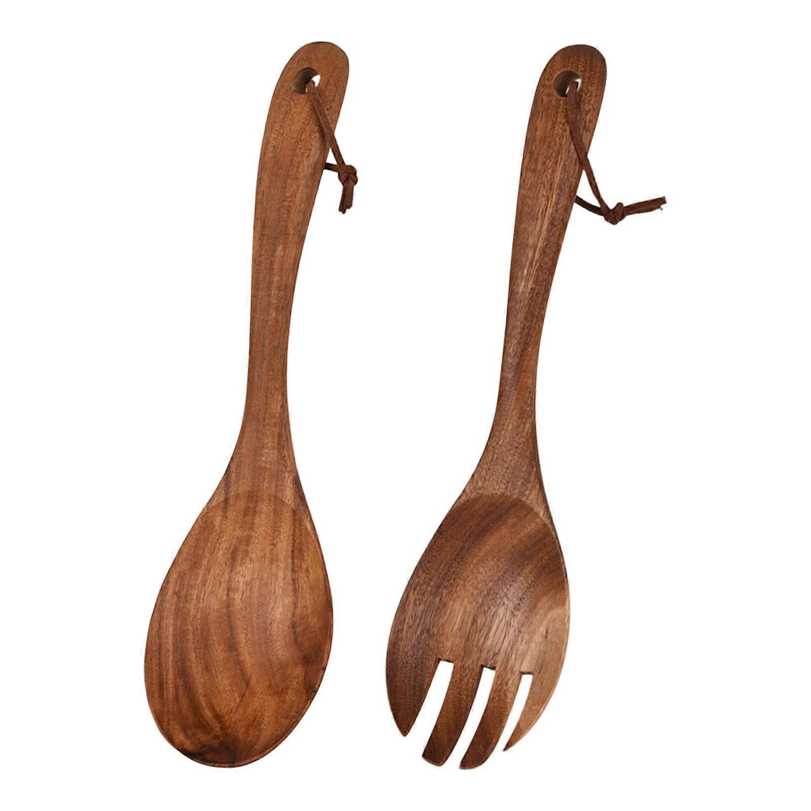 Handcrafted Smooth Wooden Spoon Fork Set Ergonomic Portable Design Polished Wooden Serving Set For Daily Meals Multicolor