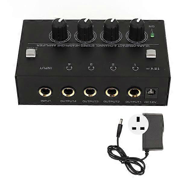 4-Way Headphone Amplifier Home Audio Amplifier Stereo Receiver Metal Stereo Audio Amplifier for Studio Stage 100‑240V UK Plug