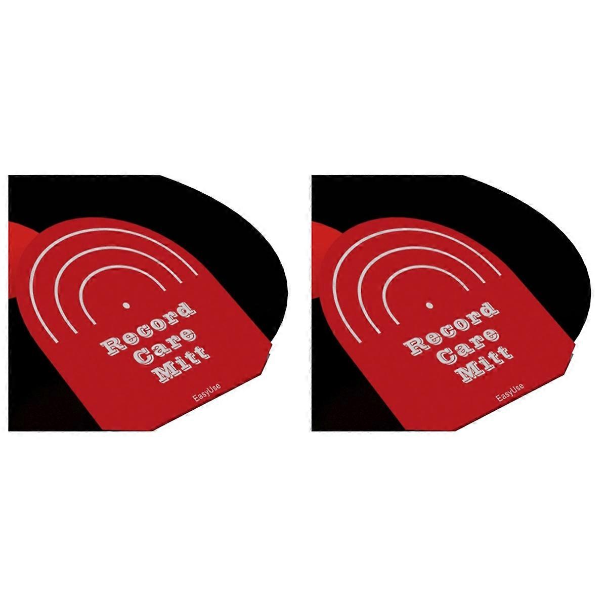 2pcs Record Cleaner Handler Mitt Black Vinyl Record Clip Disc Cleaning Protection Pad No Fingerprints Red