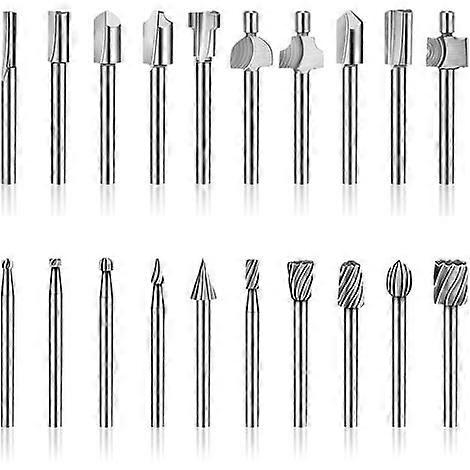 HSS Router Bits, 20Pcs 3mm 1/8" HSS Router Bits Woodworking Cutters Accessory Kit Router B