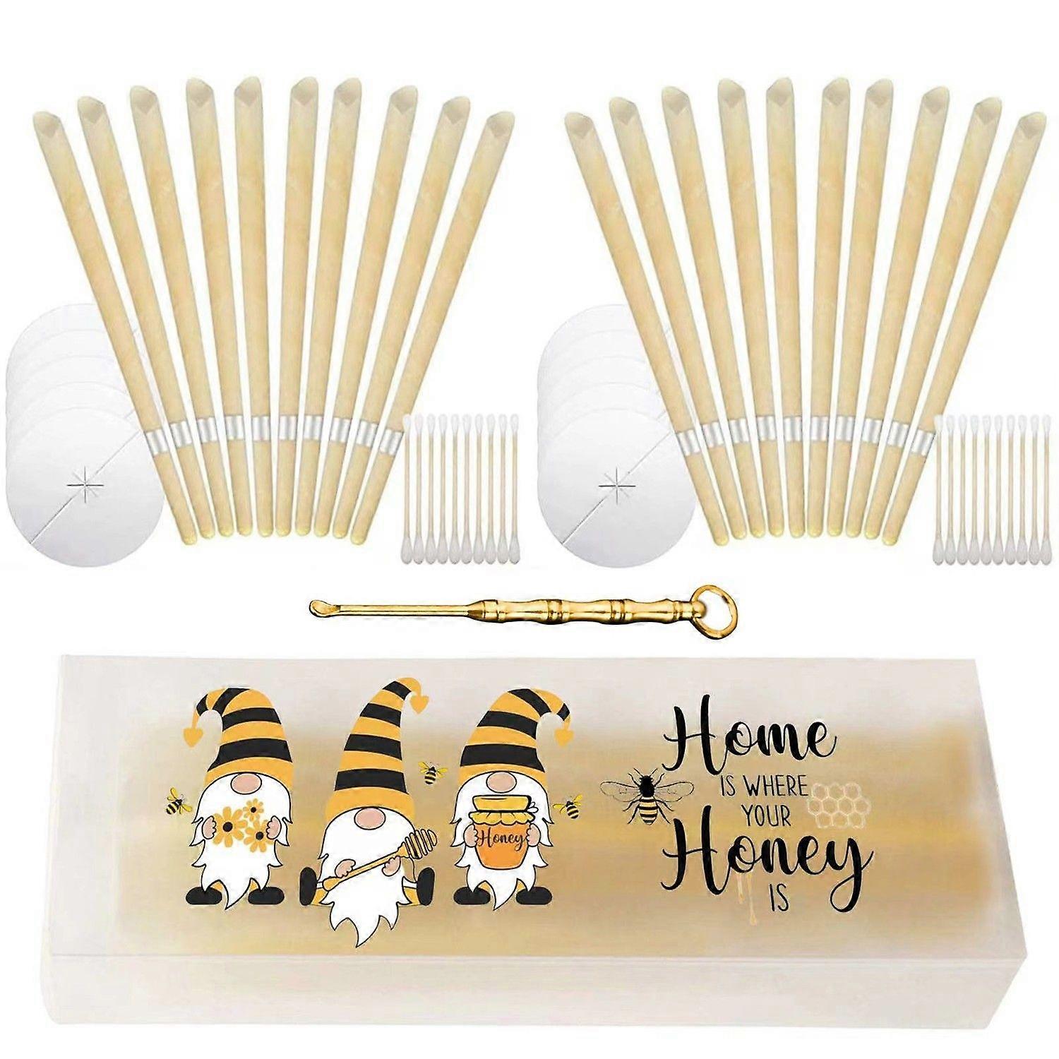 Earwax Candle Removal Set, Organic Beeswax Ear Candles with Drip Tray and Cotton Swabs for Gentle Ear with Improved Performance Cleansing(White)