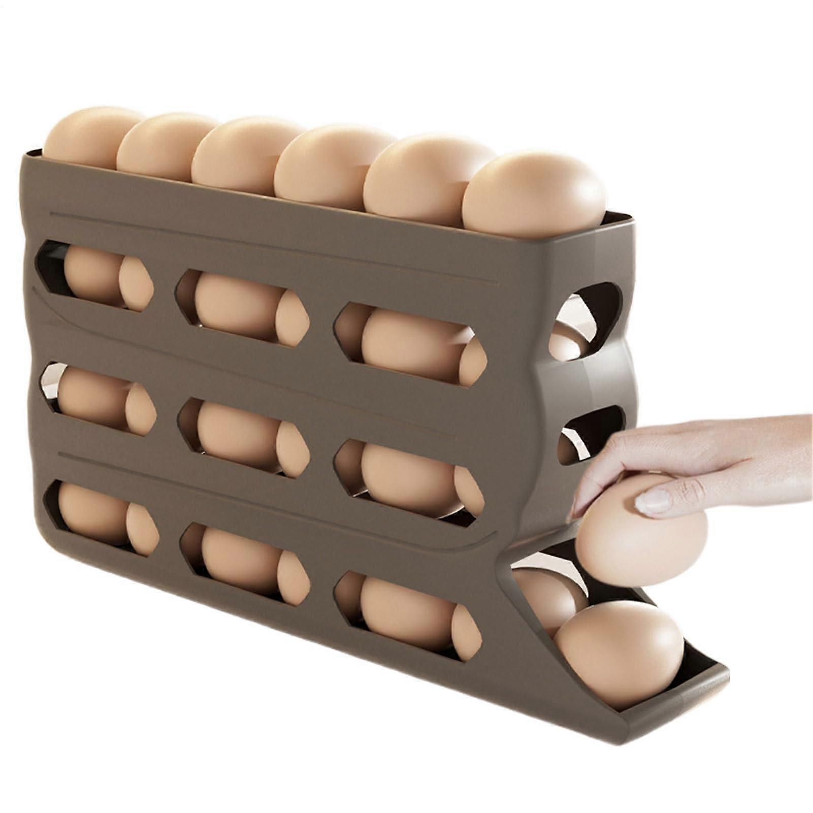 Refrigerator Egg Box 4-Tier Automatic Rolling Storage, Capacity 30 Eggs, Non-Slip, Easy-Clean, Space-Saving, Farmhouse Grey