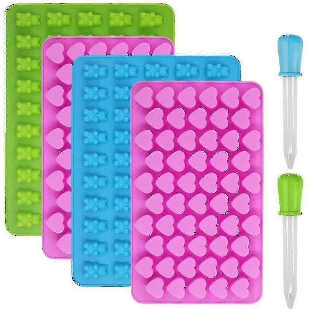 4x Hearts And Bears Silicone Chocolate And Ice Cube Molds For Jelly, Chocolate, Gummy Bears, Sweets(