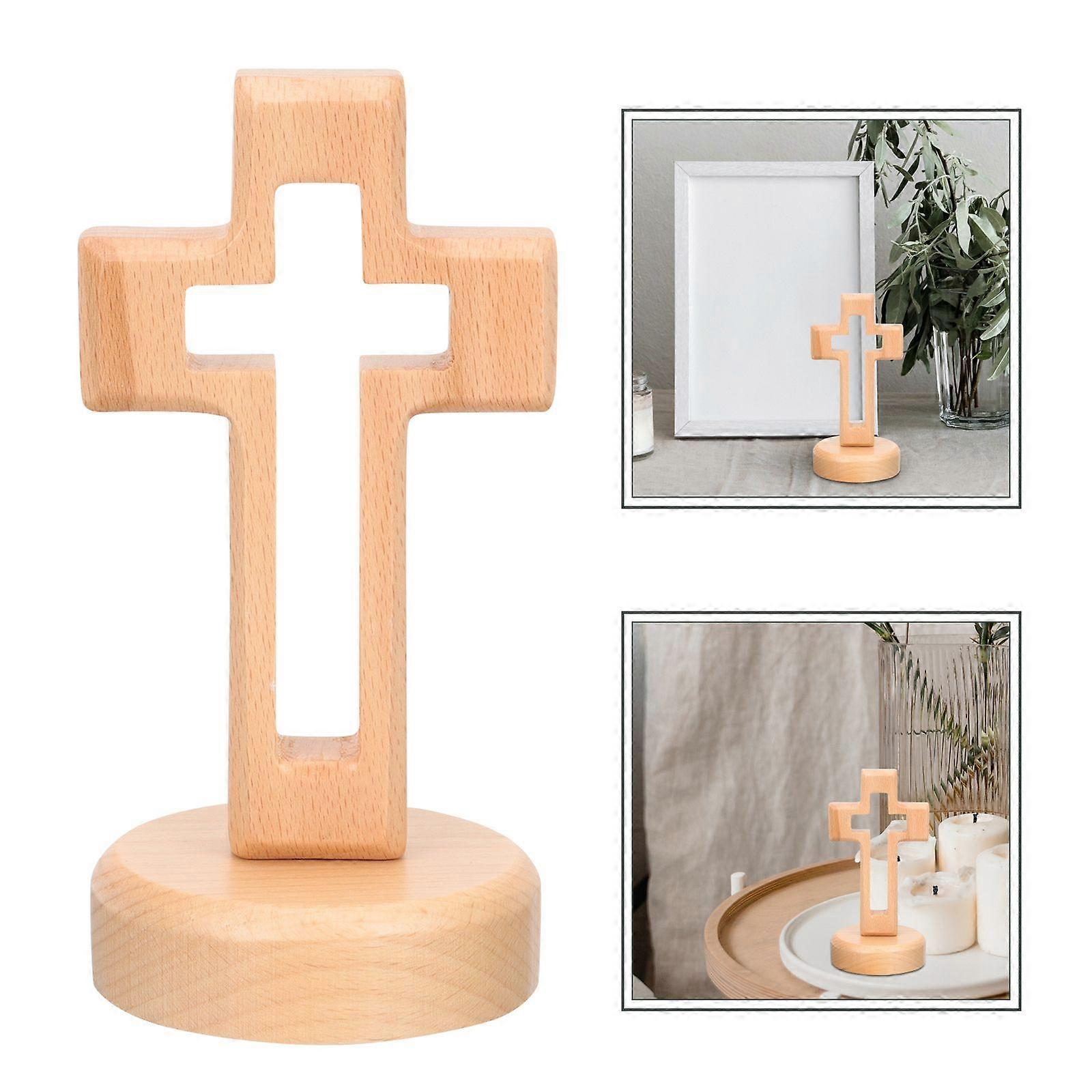 1 Set Simple Wood Cross Shape Adorn for Home Decor Wooden Cross Ornament for Home