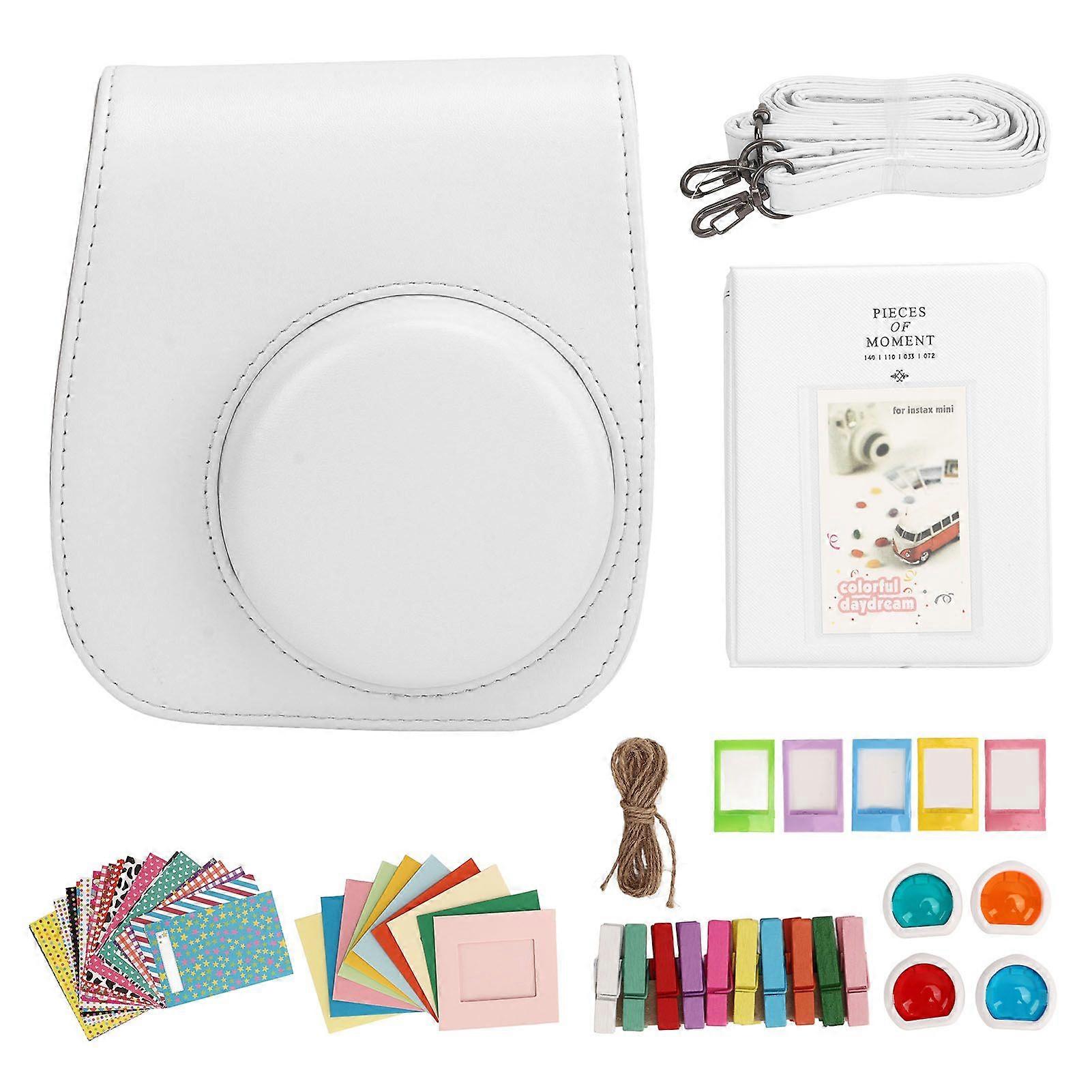 Mini Instant Camera Protective Bag PU Case for Fujifilm Instax Mini 12 with Album Filters Colorful Hanging Frames Stickers White
