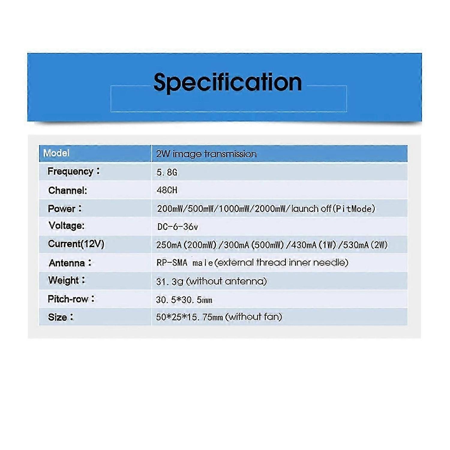 5.8G 48CH 2W FPV VTX+FPV Antenna Audio Video Transmitter