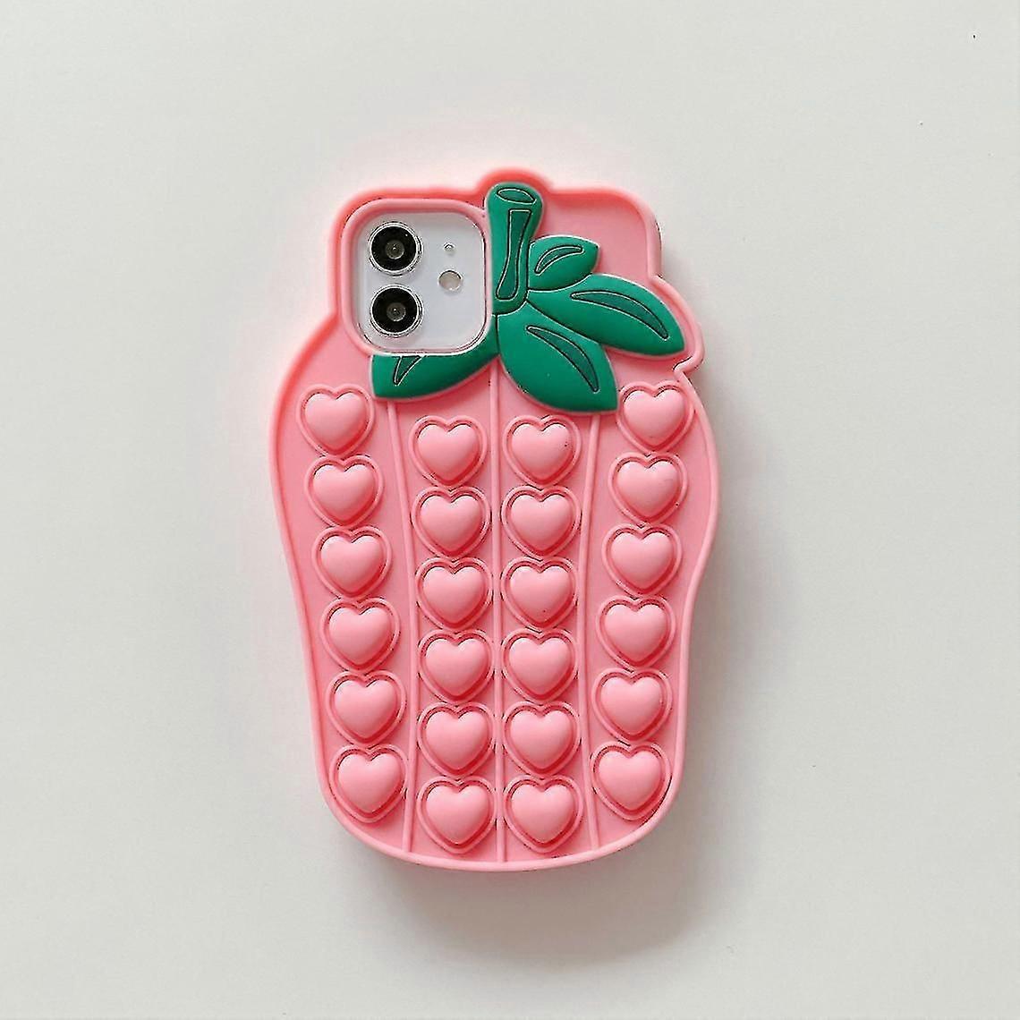 Push Pop Bubble Pink Strawberry Shape Silicone Case For Iphone Xs