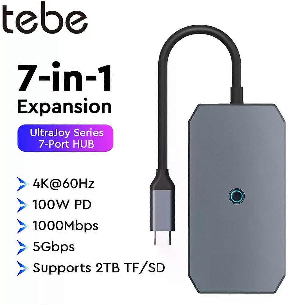 Tebe 7 IN 1 USB-C Docking Station Type-c to 4K@60HZ HDMI-adapter Gigabit Ethernet USB 3.0 SD/TF Card Reader Splitter USB C Hub