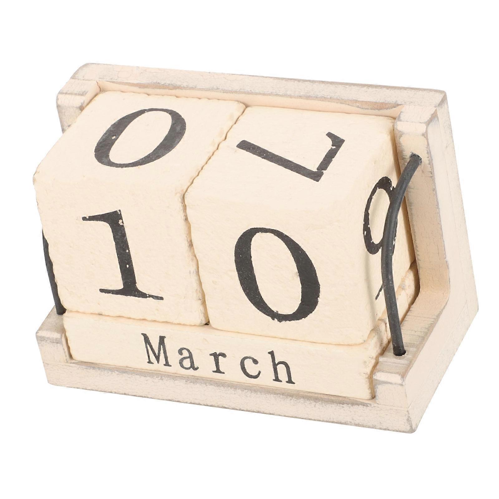 Countdown Calendar Wood Block Calendar Manual Date Change Desktop Decoration Khaki 11x7x5.5CM Year-round Use 1Set