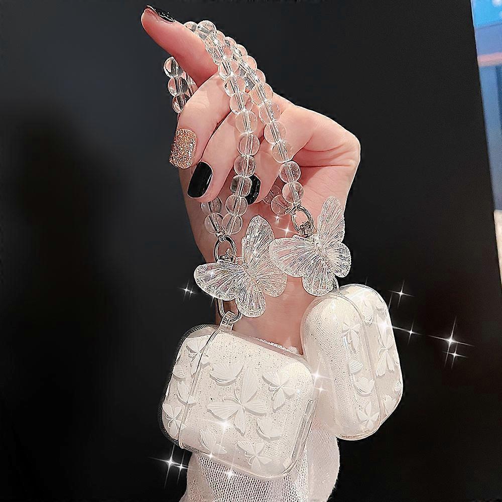 For Apple AirPods 1 2 3 Earphone Case Butterfly Glitter Clear Case with Keychain Chain for Air Pods Pro 2 Bluetooth Headset~005162