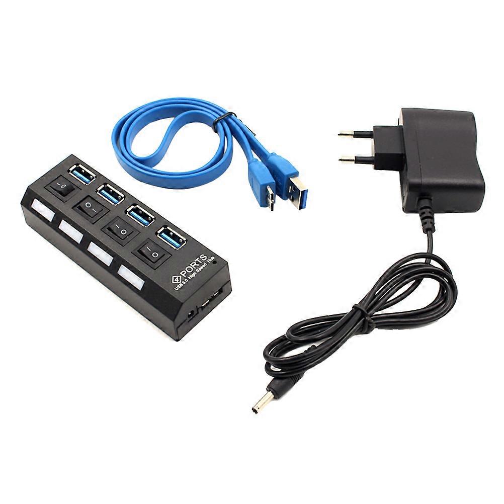 USB 3.0 4 Port Hub Data Transfer Ports Splitter with LED Indicators 3Pcs