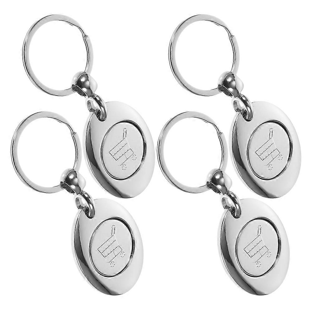 Shopping Cart Keychain Token Design Key Holder Unisex for Supermarket Use 4Set in Silver Color