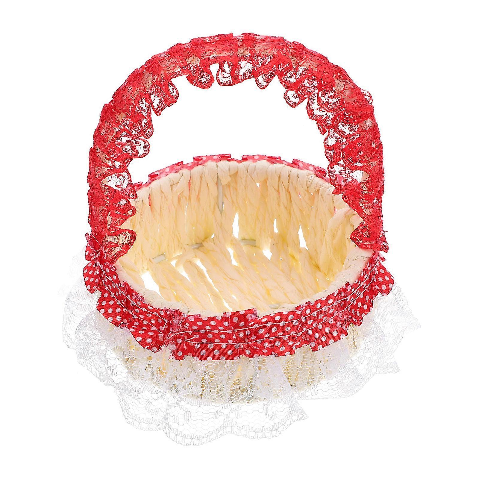 Red Handheld Woven Flower Basket for Decoration 2Pcs Multi-Functional Storage