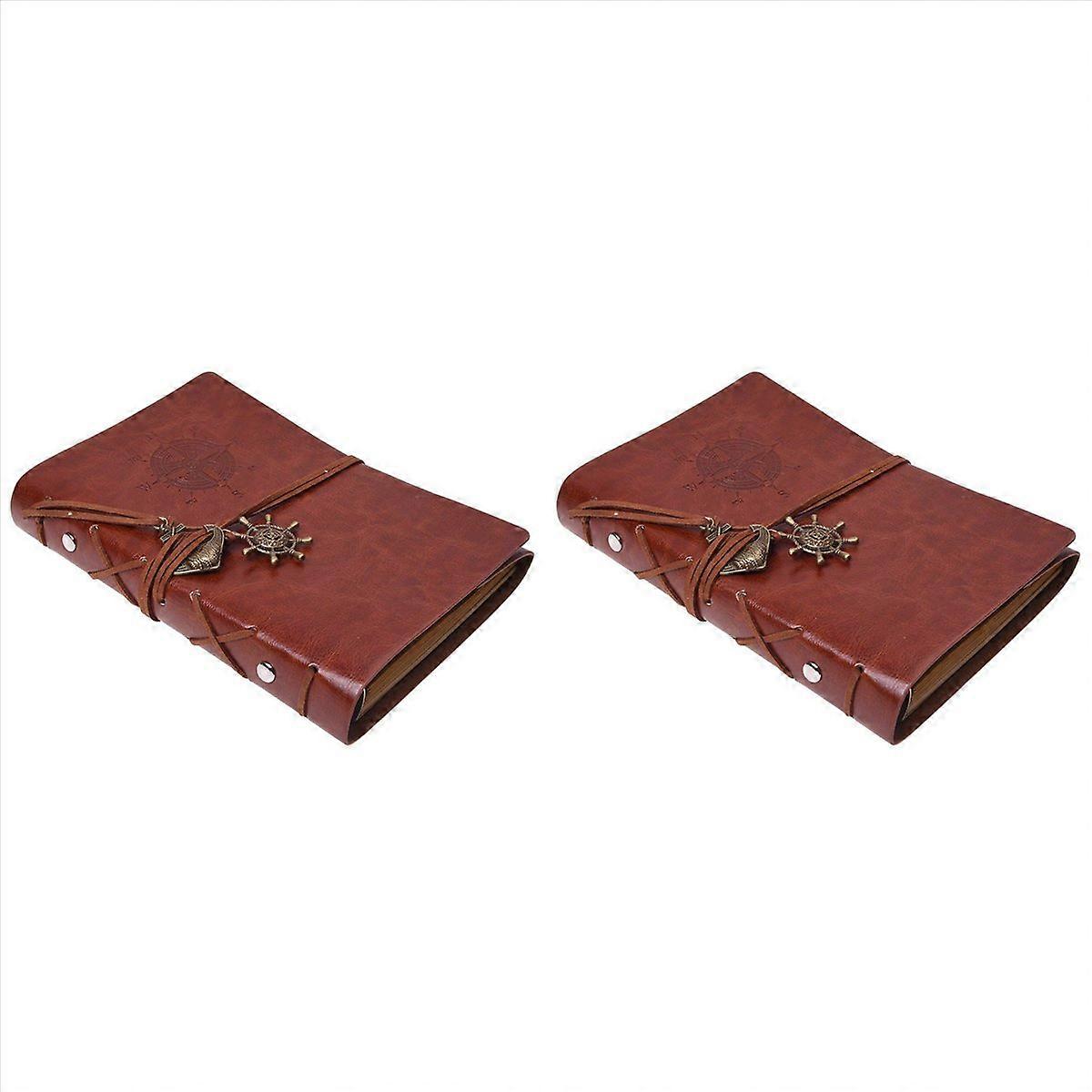 2X Retro Personality Journal Notepads Ring Binder Diary Notebook Light Brown S