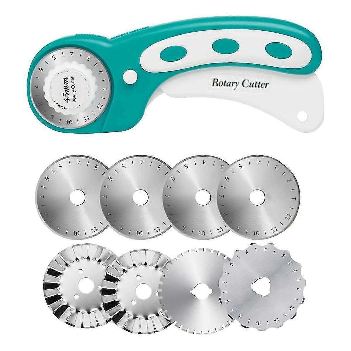 45mm Rotary Cutter for Fabric with 8Pcs Rotary Blades, Rolling Fabric Cutter Crochet Edge Skip Blade