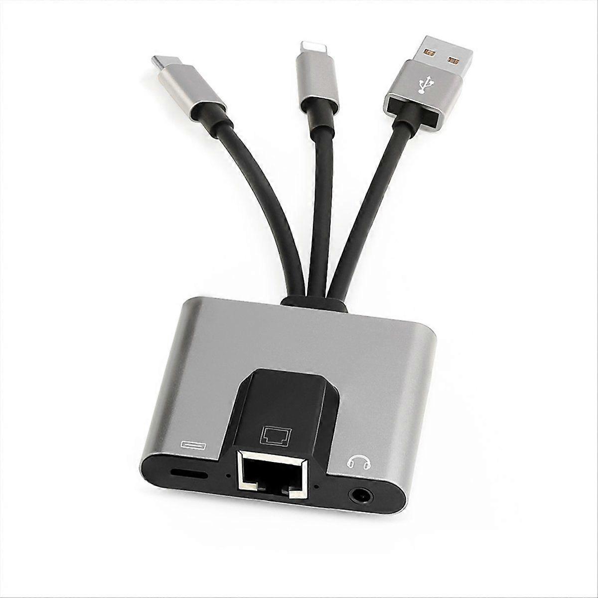 Type-C to 3.5mm RJ45 Hub USB C to Ethernet LAN Network Adapter Audio PD Fast Charging Docking Stati