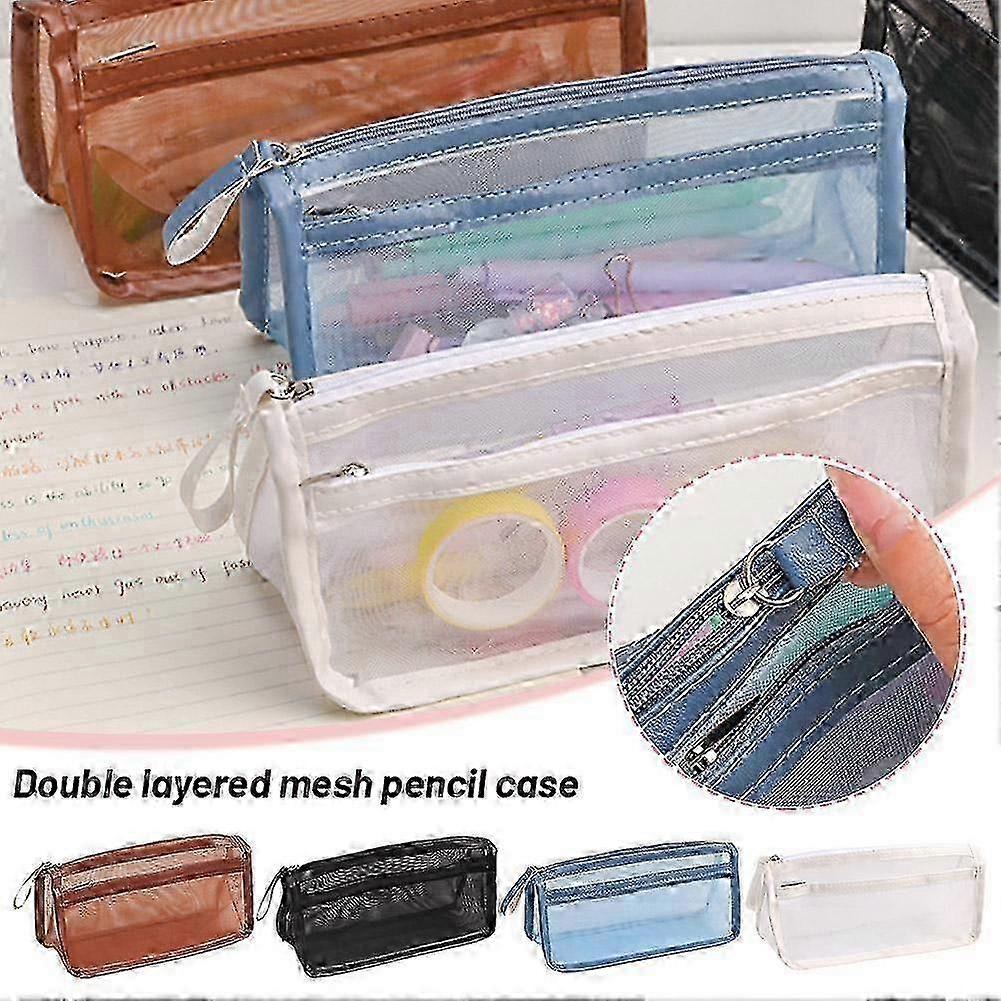 Simple Mesh Pencil Case Storage Student Pencil Bag Large Capacity Pouches