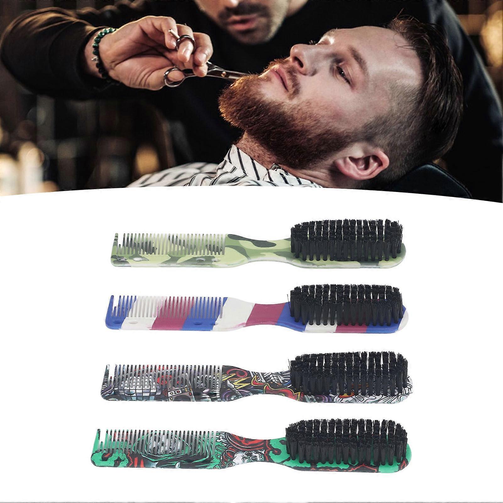 4pcs 2 in 1 Barber Fade Brush with Comb for Clipper Double Headed Ergonomic Styling Tools Beard Hair Grooming Barber Cleaning Brush 