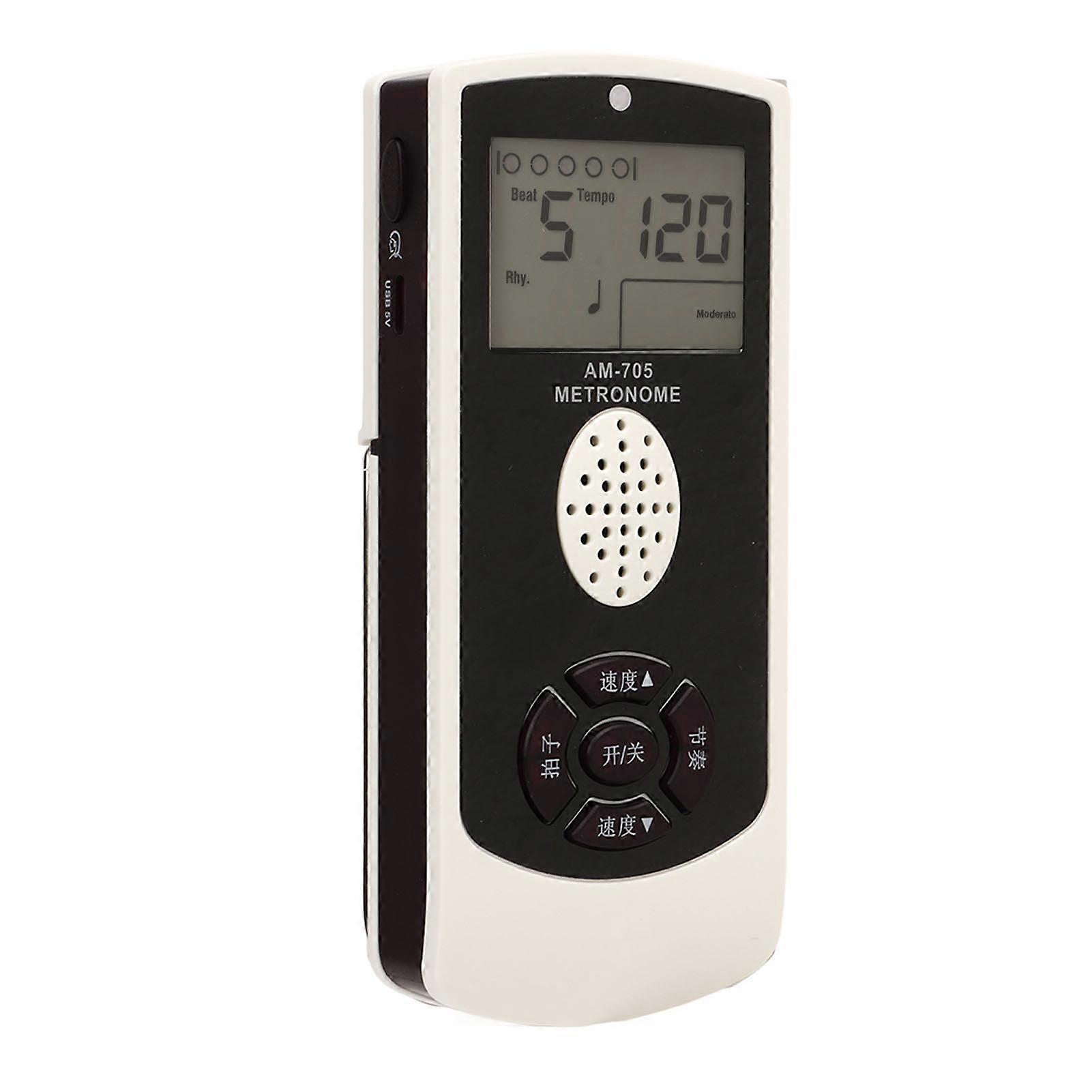 White Electronic Metronome 1800mah LCD Digital Display Universal Guitar Piano Saxophone Vocal Metronome 