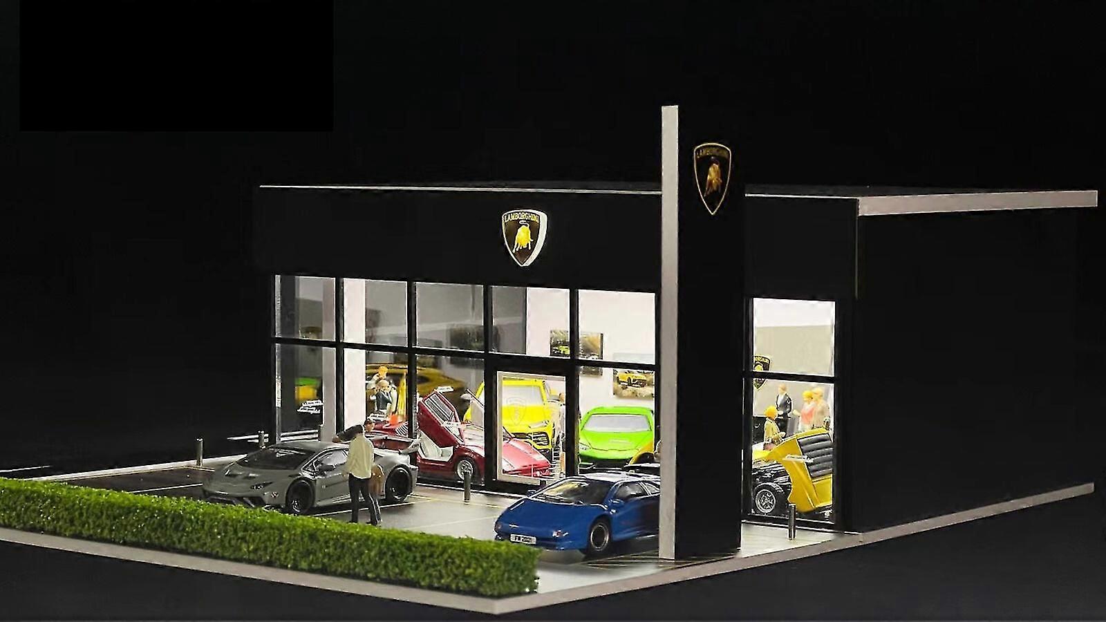 1/64 ジオラマ 車庫模型 LED照明 都市ビル背景 情景模型