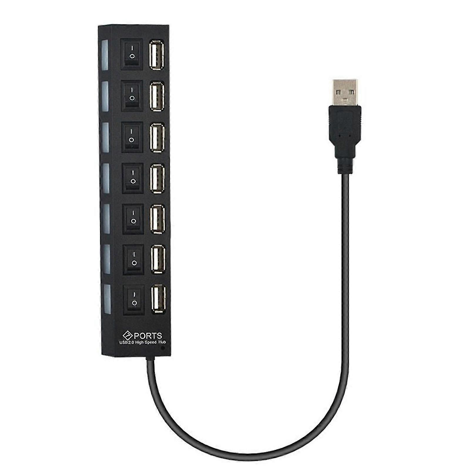 7Port USB Hub High Speed Multi Splitter Expansion Power Adapter For PC Laptop UK