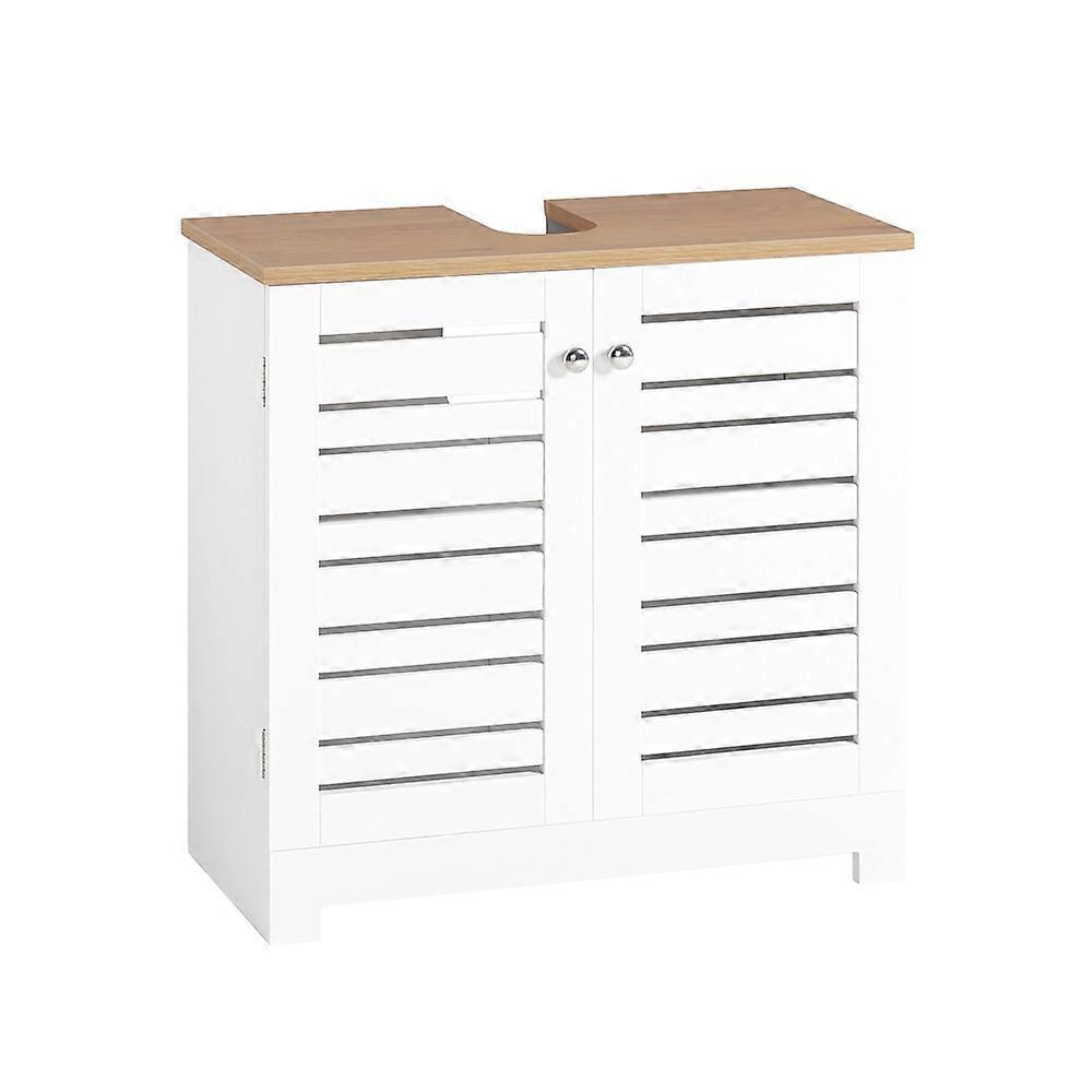 SoBuy BZR40-W，水槽下浴室柜浴室储物柜，带可调节搁板，银色把手客用卫生间超薄梳妆柜