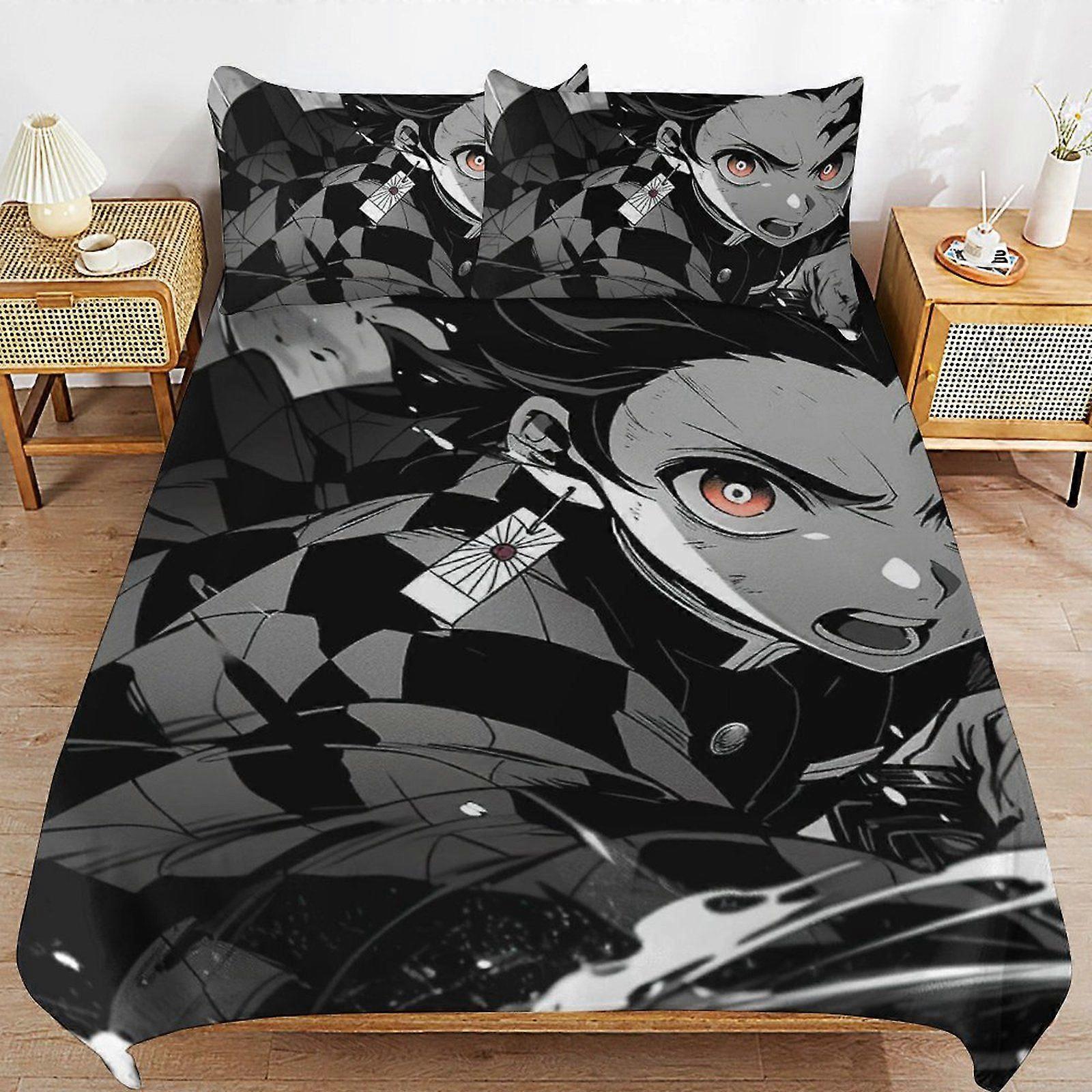 T595 Demon Slayer Streamlined Finish Soft Texture Durable Composition Zipper Side Duvet Cover Sets Night Use V595