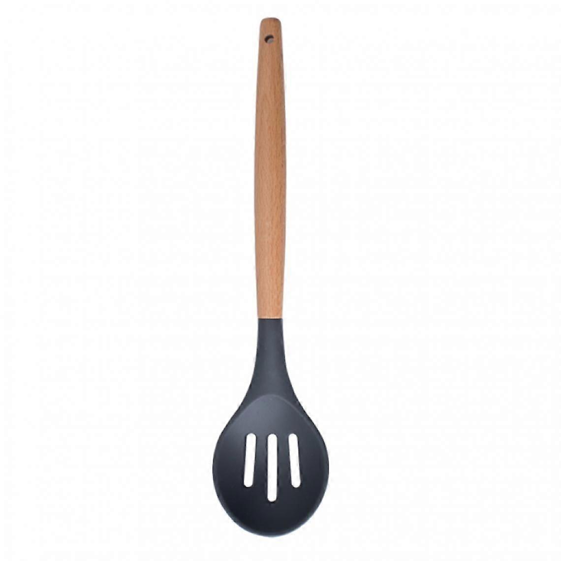 Silicone Non-Stick Spatula With Strainer Spoon With Wooden Handle