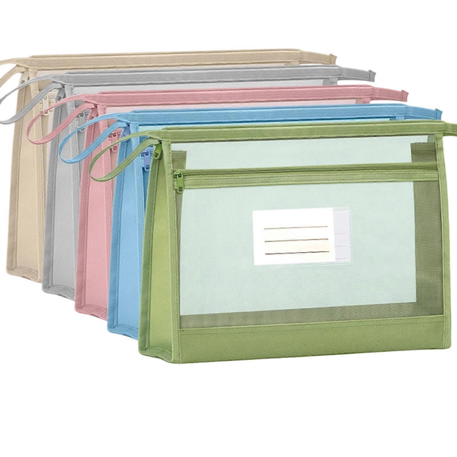 5Pcs Mesh View Tear Resistant Document Holders Bag Clear Window File Protection Sleeve Set For File Organization Office Multicolor
