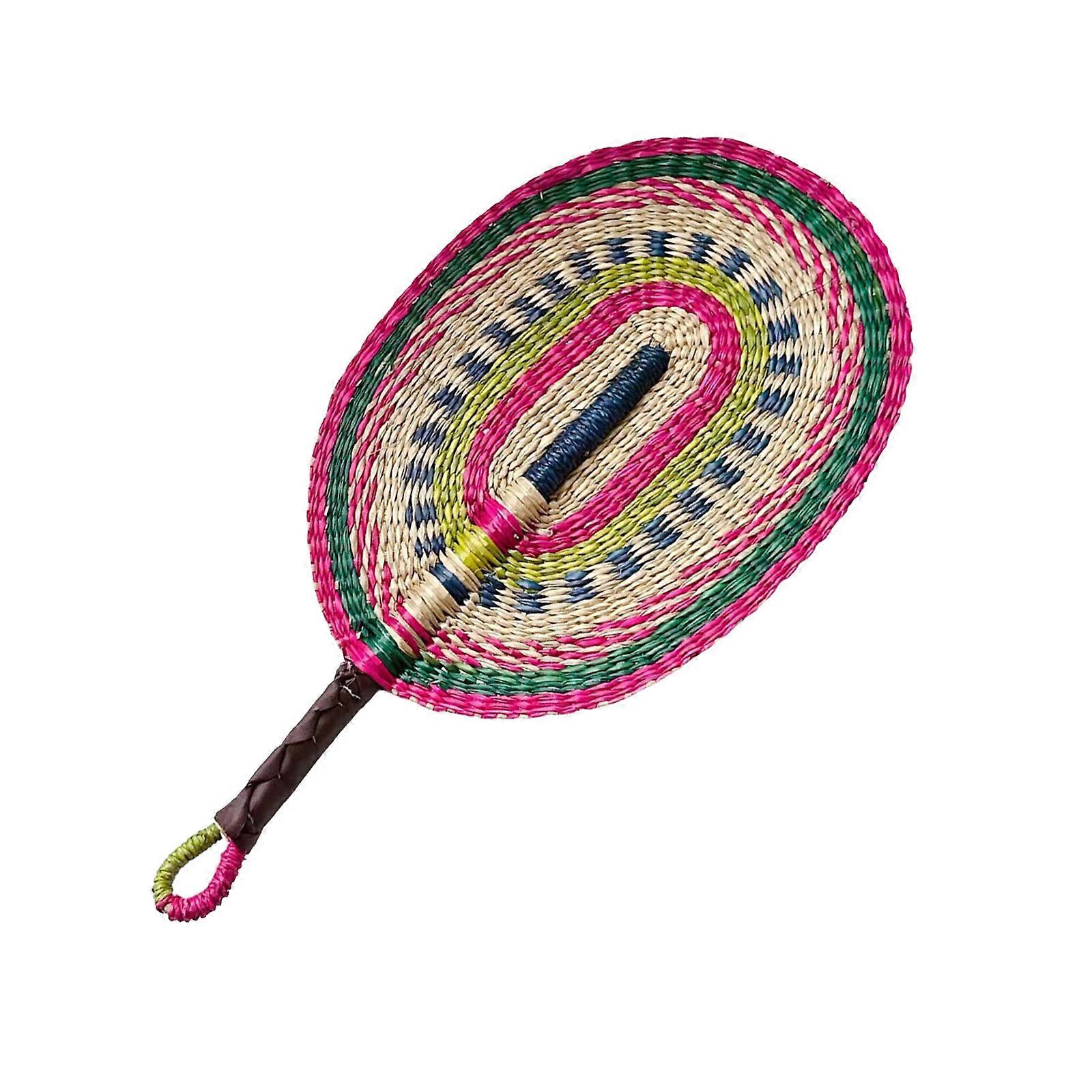 Handgjord vävd sjögräs handfläkt vävande färgglad handfläkt för strandsemester kyltillbehör hemväggdekoration flerfärgad