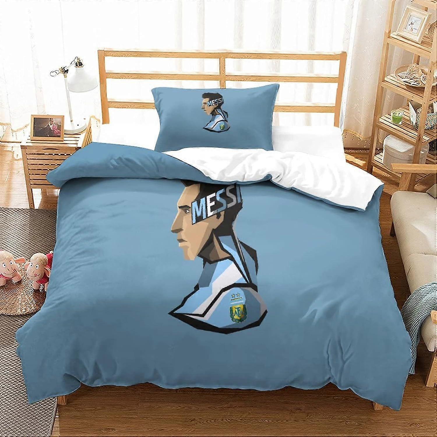 Lionel Messi 3D Impresso Edredom Capa Edredom Set com zíper Soft Easy Care Capa de edredom Colcha de Cama Copa do Mundo de Futebol Superstar Troféu da Copa do Mundo