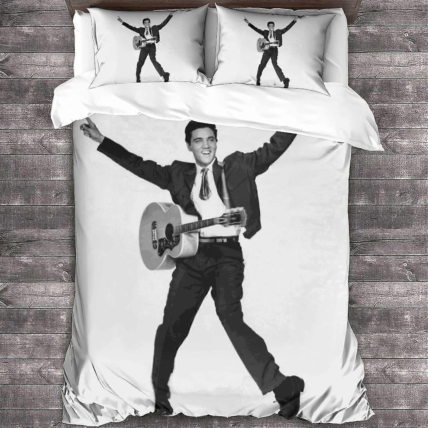 Elvis Presley Edredom Capa Set 3D Rock 'n' Roll Padrão Printe Roupa de Cama Cantor Colcha Edredom Cover Set, Microfibra Macia Dupla