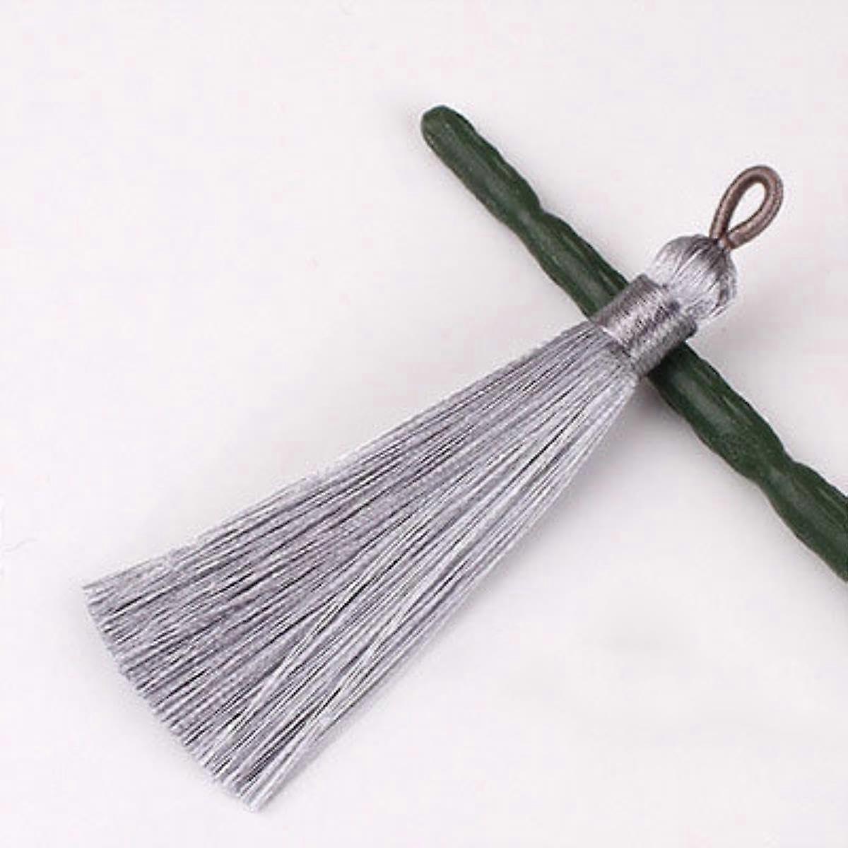 Curtain Tassel Tiebacks Set of 2 with Silk Fringe and Hook Circle for Home Decoration Silver Gray