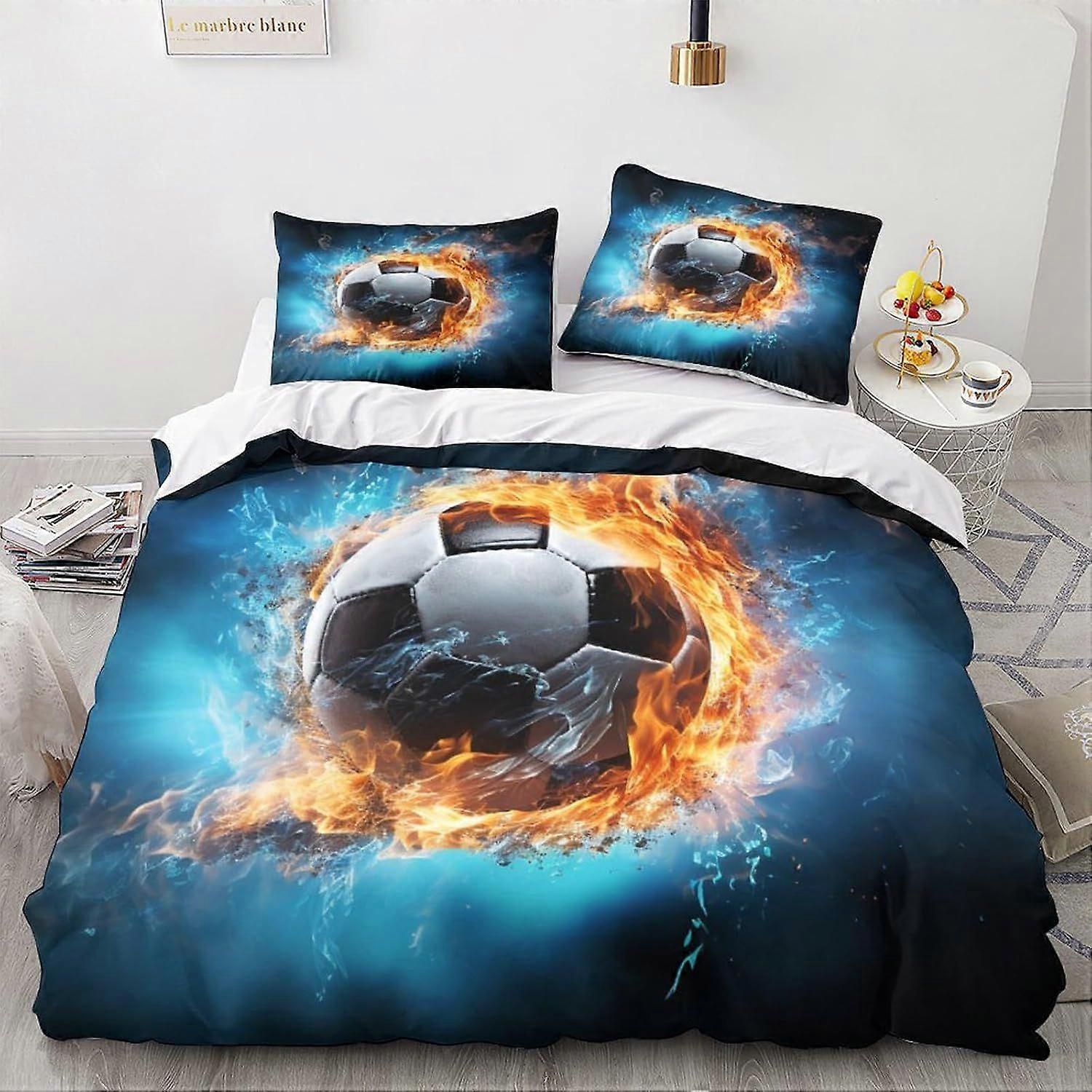 LikeEj bola de futebol edredom capa set 3D esporte padrão printe cama cama edredom capa conjunto, microfibra macia futebol colcha capa rei