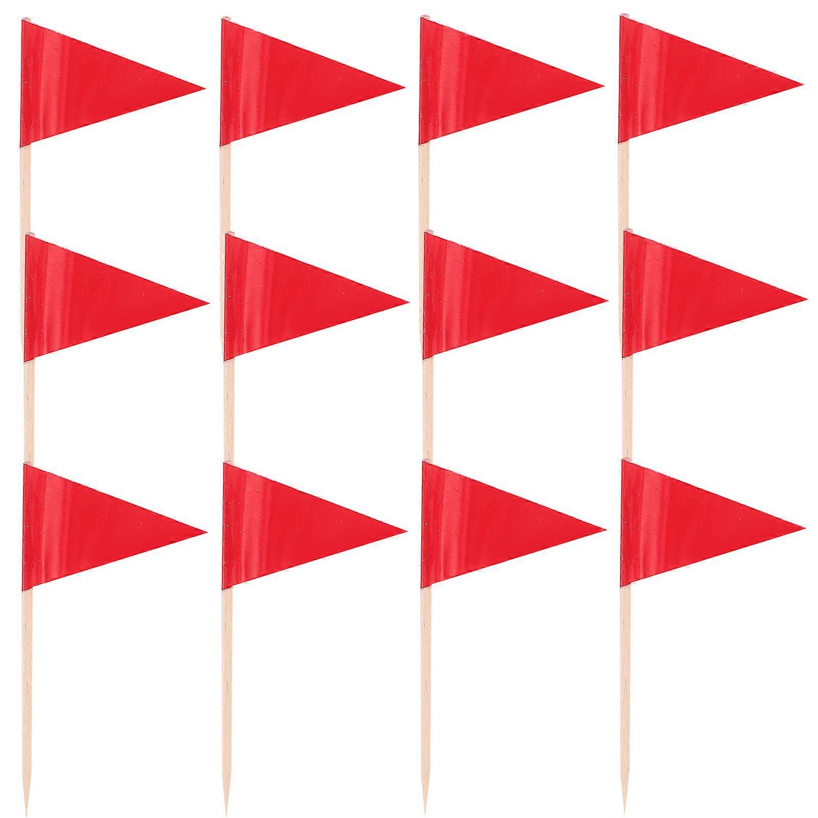 Solid Red Toothpick Flags for Food Decor with 100Pcs Mini Triangle Picks