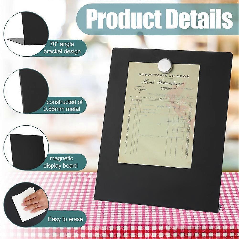 Magnetic Bulletin Board with Easel Stand Mini Black Magnet Metal Tabletop Memo Display Board for Back to School Menu