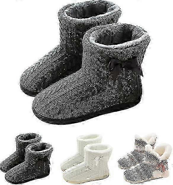 Womens Plush-lined Slippers With Solid Sole Non-slip Indoor