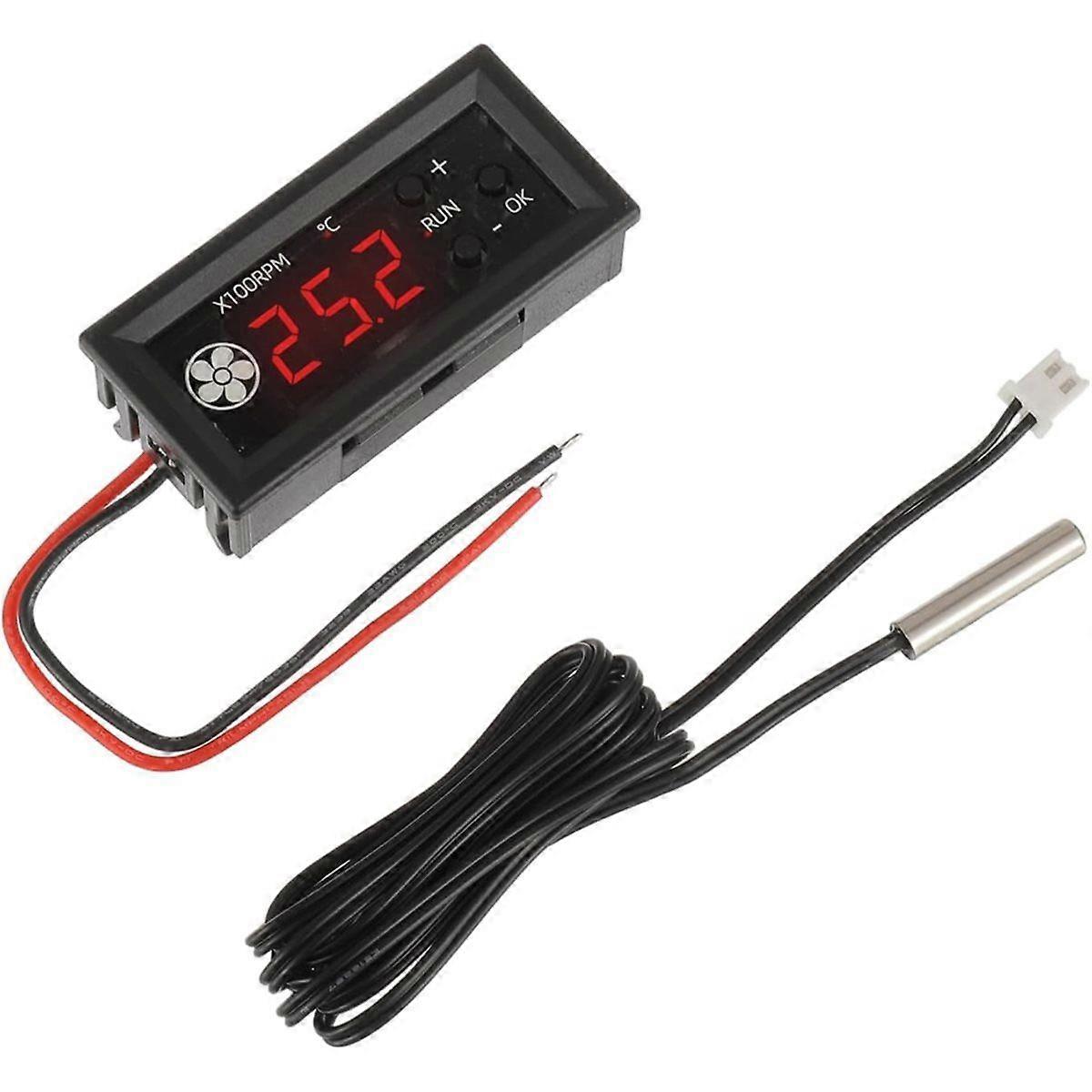 4-Wire PWM Fan Temperature Controller 12V 3A Fan Speed Controller with Temperature Probe Digital Di