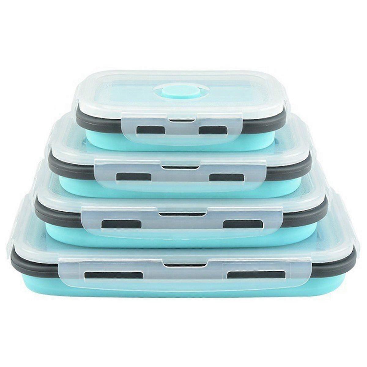 Silicon Lunch Box Flat Stacks Foldable Food Storage Containers with Lids Leftover Meal Box for Kitc
