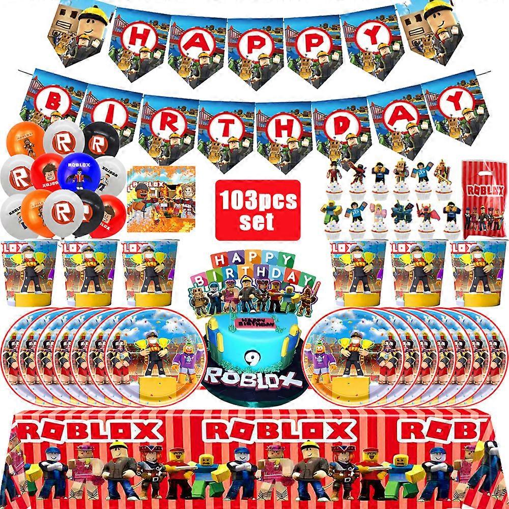 Roblox �C ensemble de d��coration de f��te d'anniversaire, vaisselle de jeu, sac cadeau, nappe, ballon, d��coration de gateau, toile de fond pou