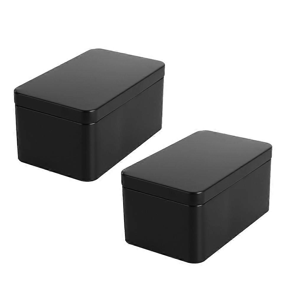 Black Metal Tin Box for Storage 2Pcs Rectangular Tinplate with Lids