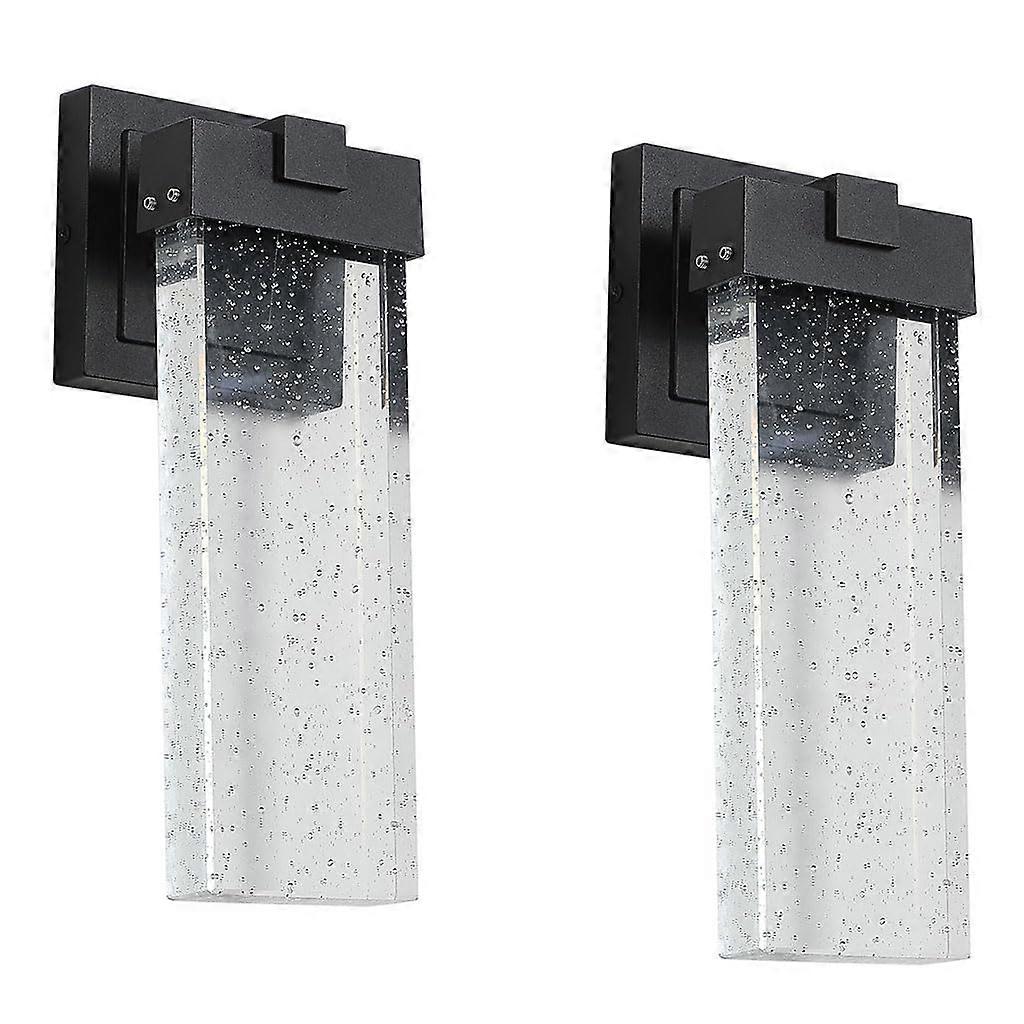 Outdoor Wall Light with Sensor, Automatic Dusk to Dawn, Crystal Glass LED Lantern, Weatherproof 2 Pack