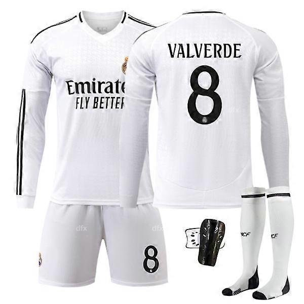 Maillot domicile enfant Real Madrid 2024-2025 Automne & Hiver Chaussettes n° 8 + Garde 28 VALVERDE Chaussettes n° 9 + Garde Chaussettes n° 9 + Garde 28