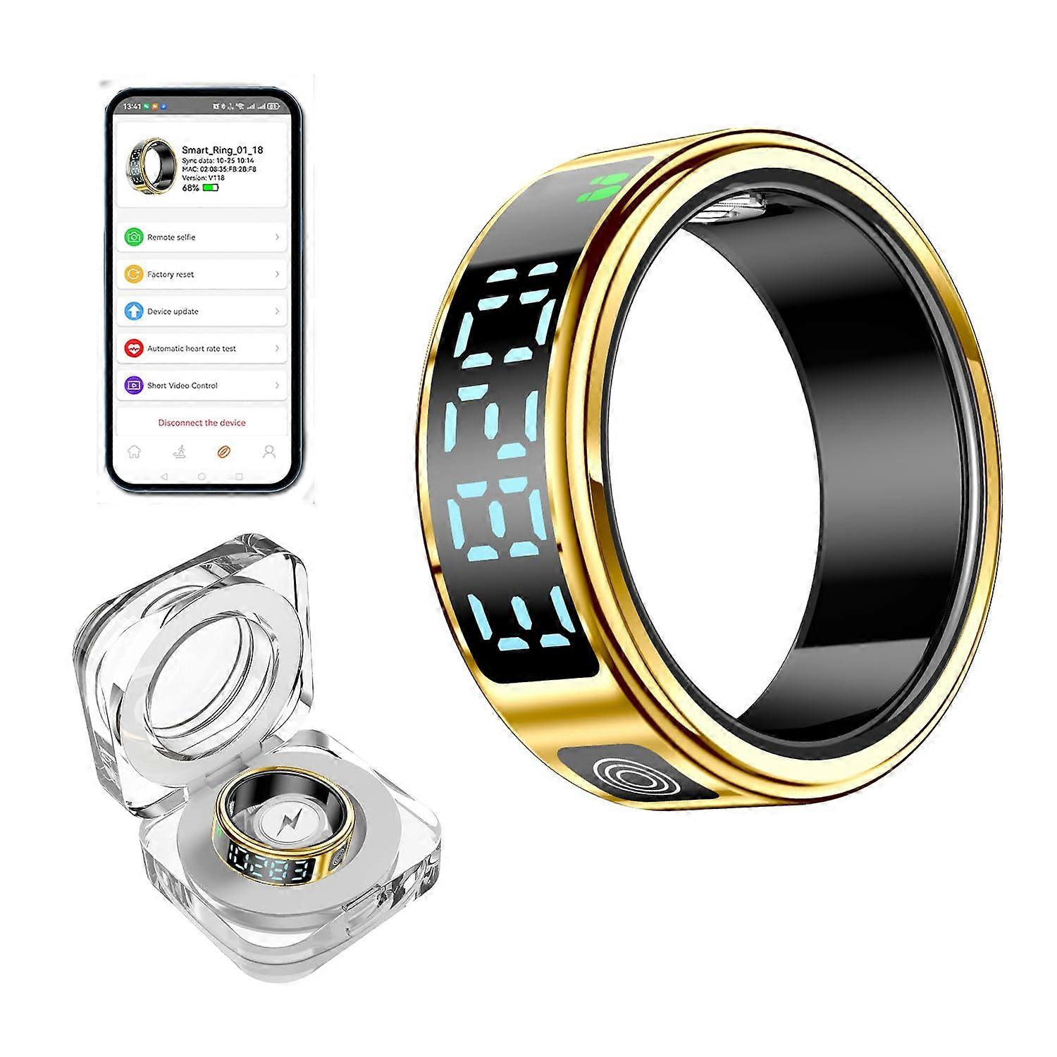Smart Ring Fitness Tracker with Heart Rate and SpO2 Monitor, Sleep Tracking, Gesture Control, IP68 Waterproof, Gold Size 8