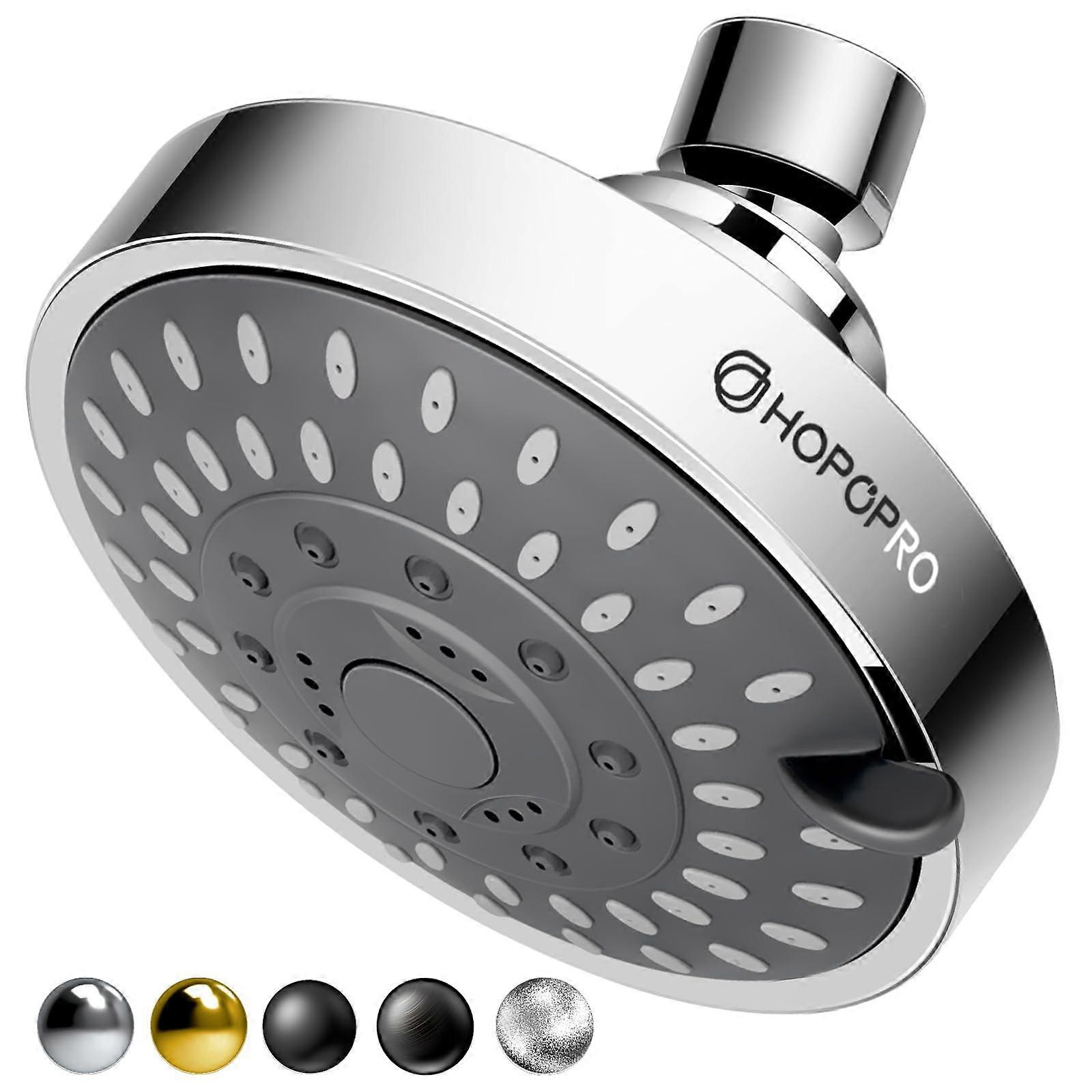 Pressure Shower Head 4 Inch Chrome, 5 Spray Settings, Water Saving, 360° Adjustable
