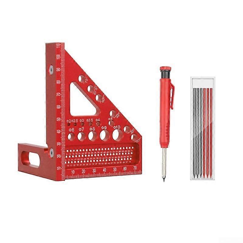 Carpenter Square Ruler Aluminum Alloy Angle Measuring Tool with Precision MultiAngle Stops and Metric Scale for Woodworking Construction (Red)